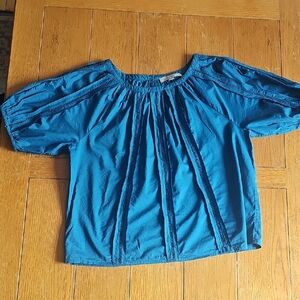 LOFT Vibrant Blue Gathered Blouse